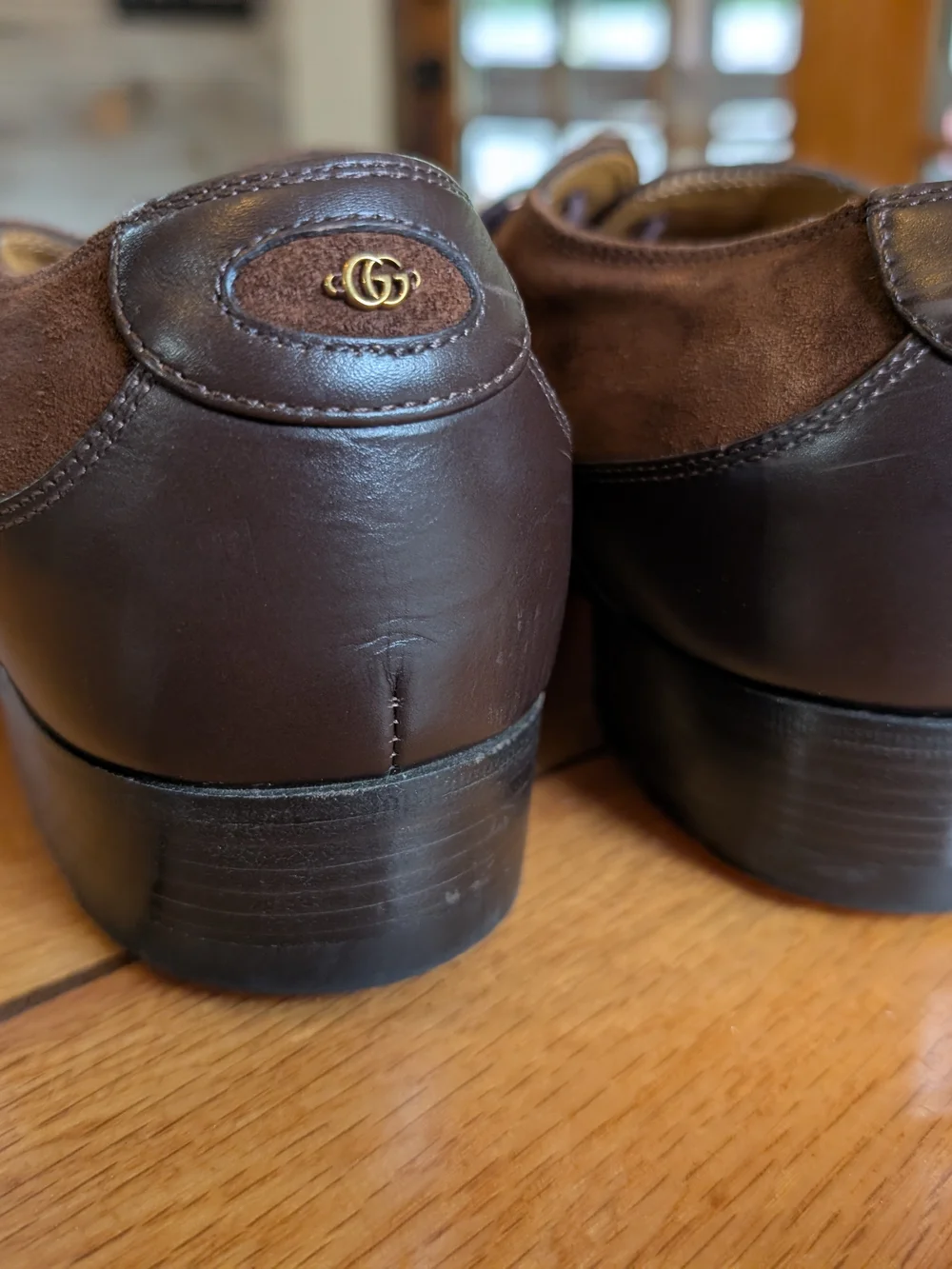 Gucci 719741 Double Panelled Lace-up Shoes Brown Leather Suede Size 8 Mens